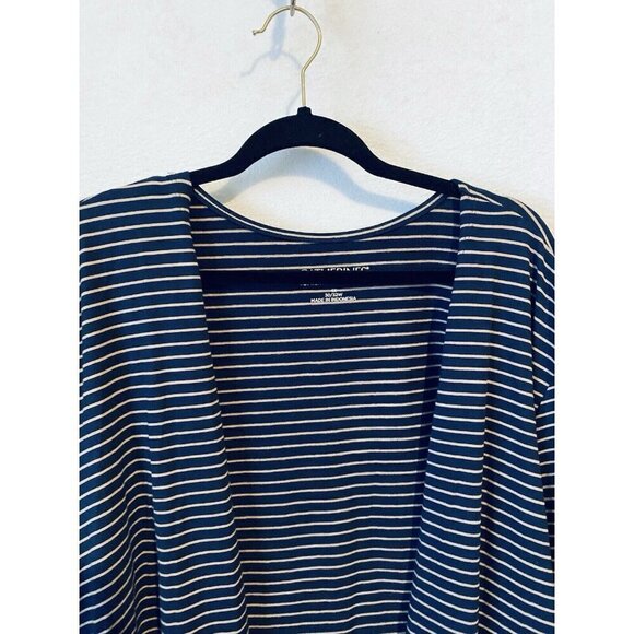 Catherines Cardigan Womens 4X Navy Blue Tan Striped Open Front Knit Classic - Picture 2 of 8